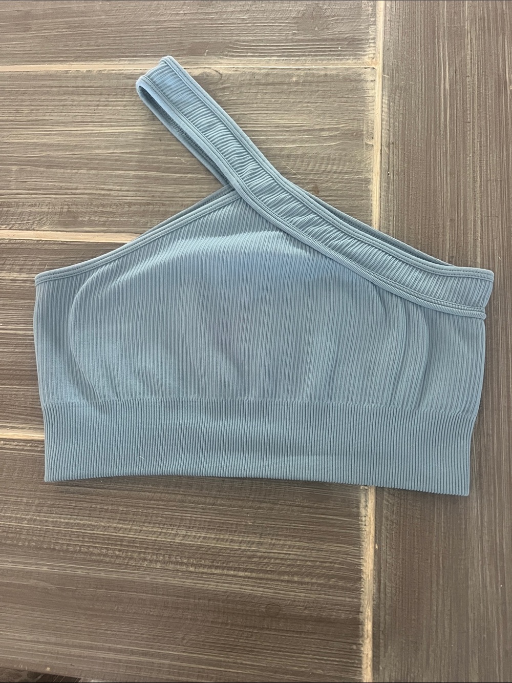 One-Shoulder Ribbed Crop Top in Light Blue